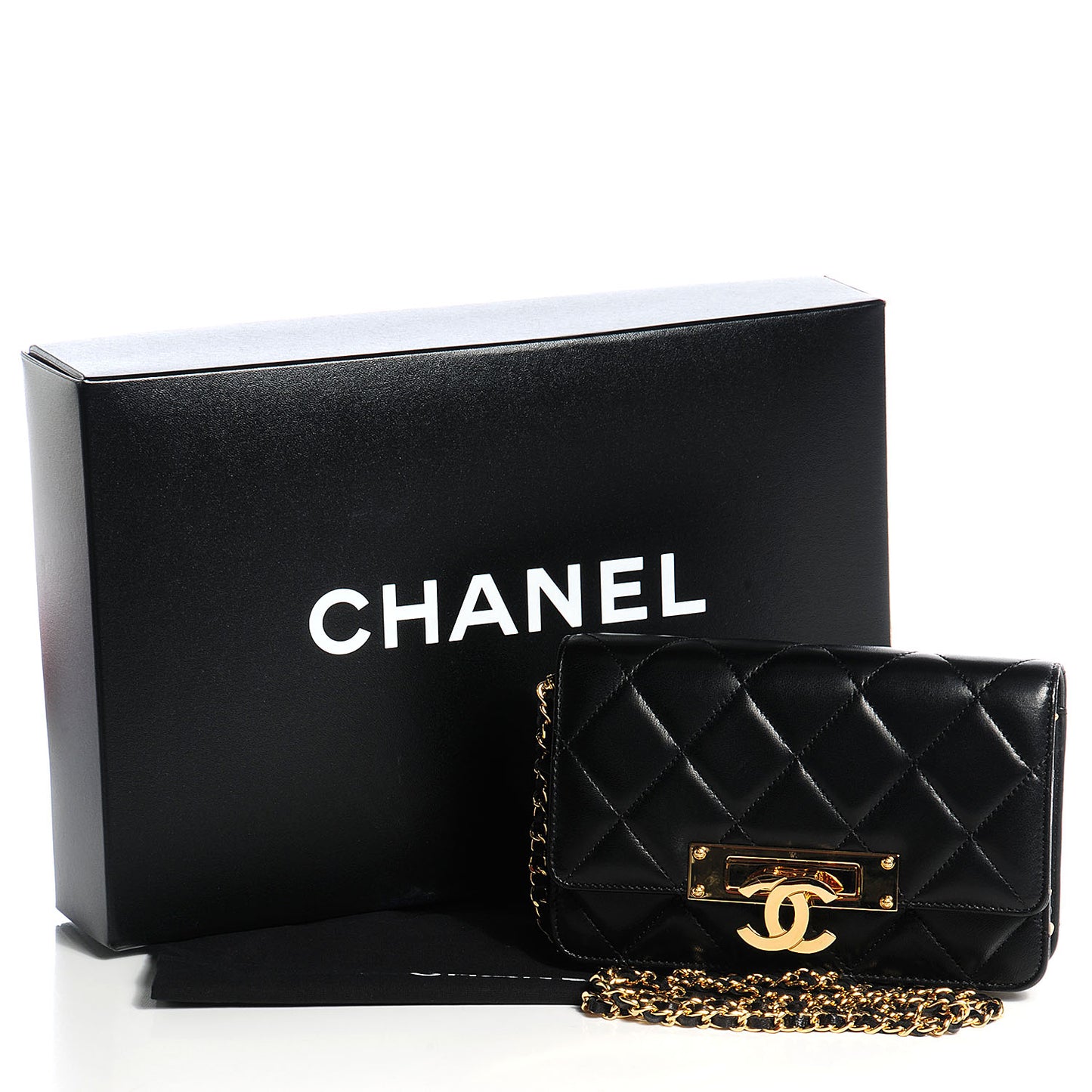 Lambskin Golden Class Wallet on Chain WOC Black