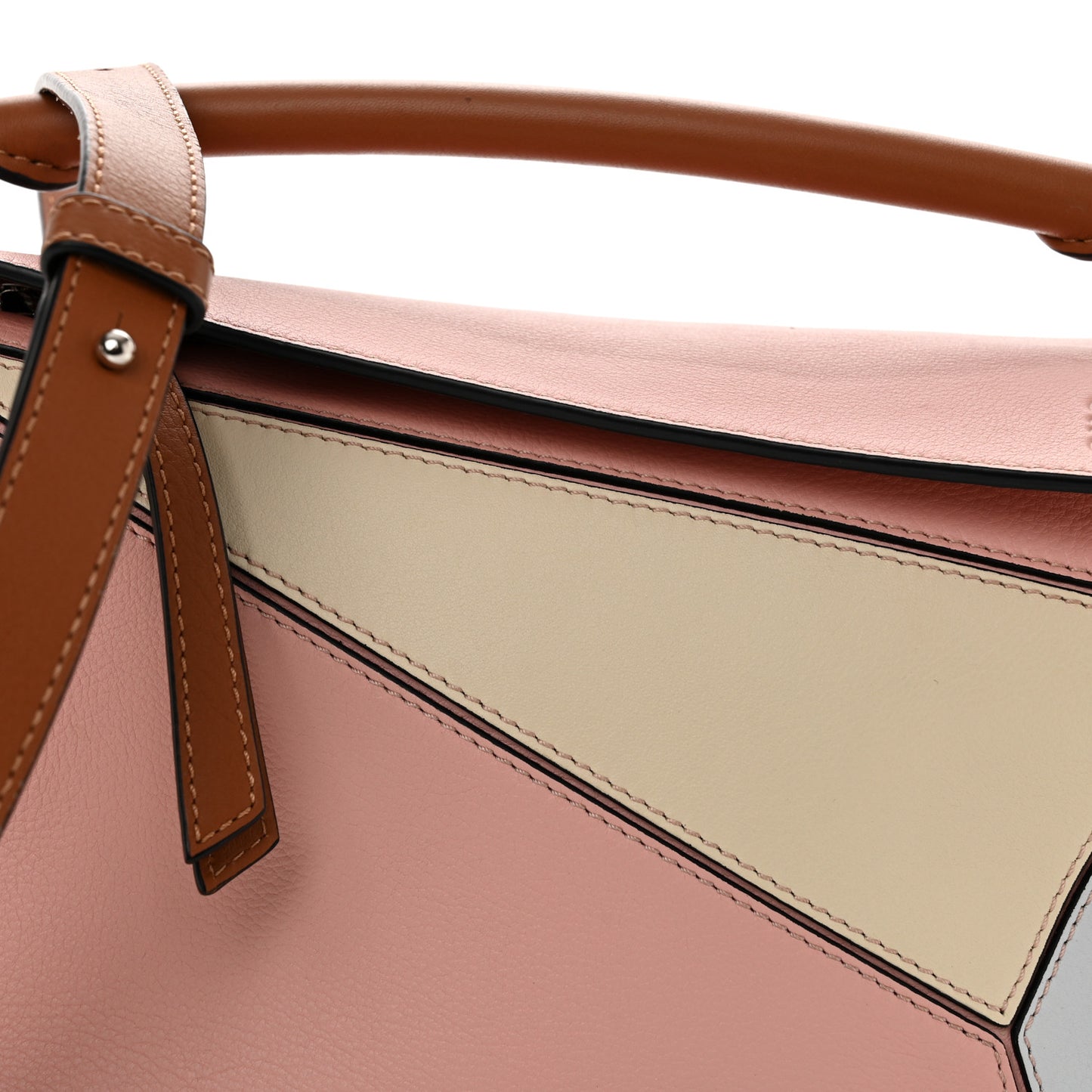 Calfskin Small Puzzle Bag Soft Pink Tan White