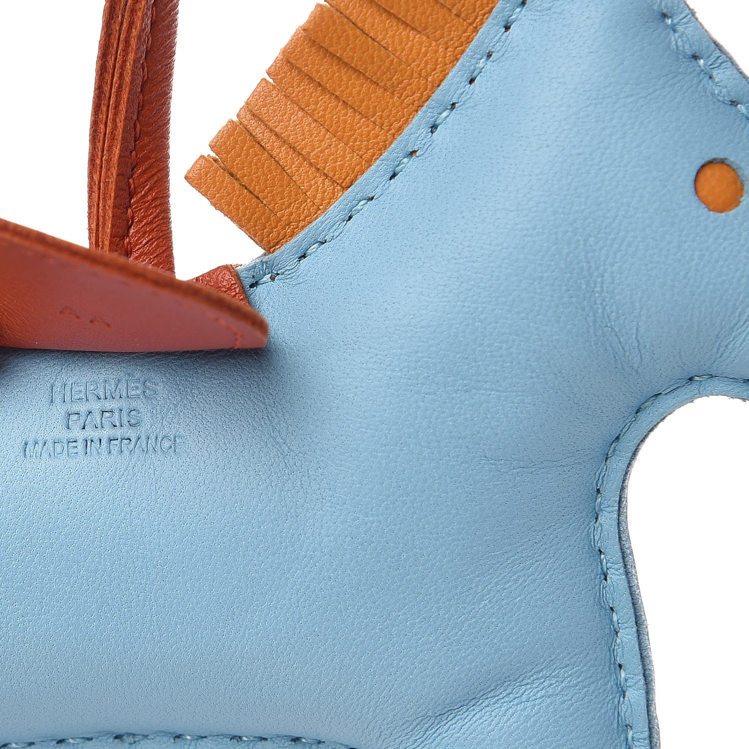 Hermes Milo Lambskin Grigri Rodeo Horse Bag Charm MM Celeste Naturel Bouton D'Or Cornaline 4 of 4