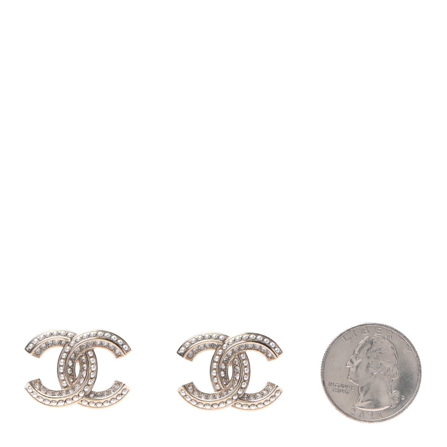 Crystal Pearl Chain Mania CC Earrings Gold