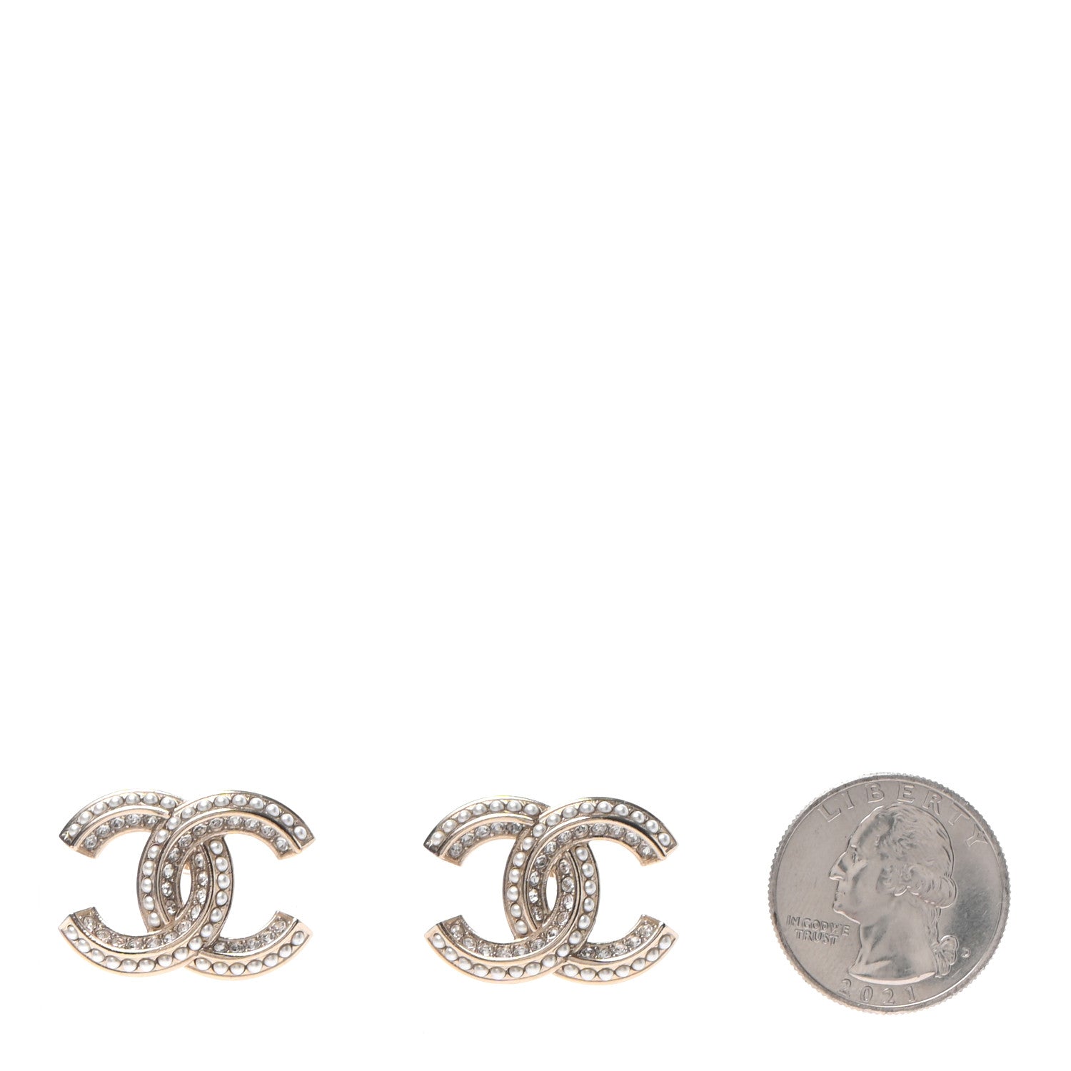 Chanel Crystal Pearl Chain Mania CC Earrings Gold 2 of 4