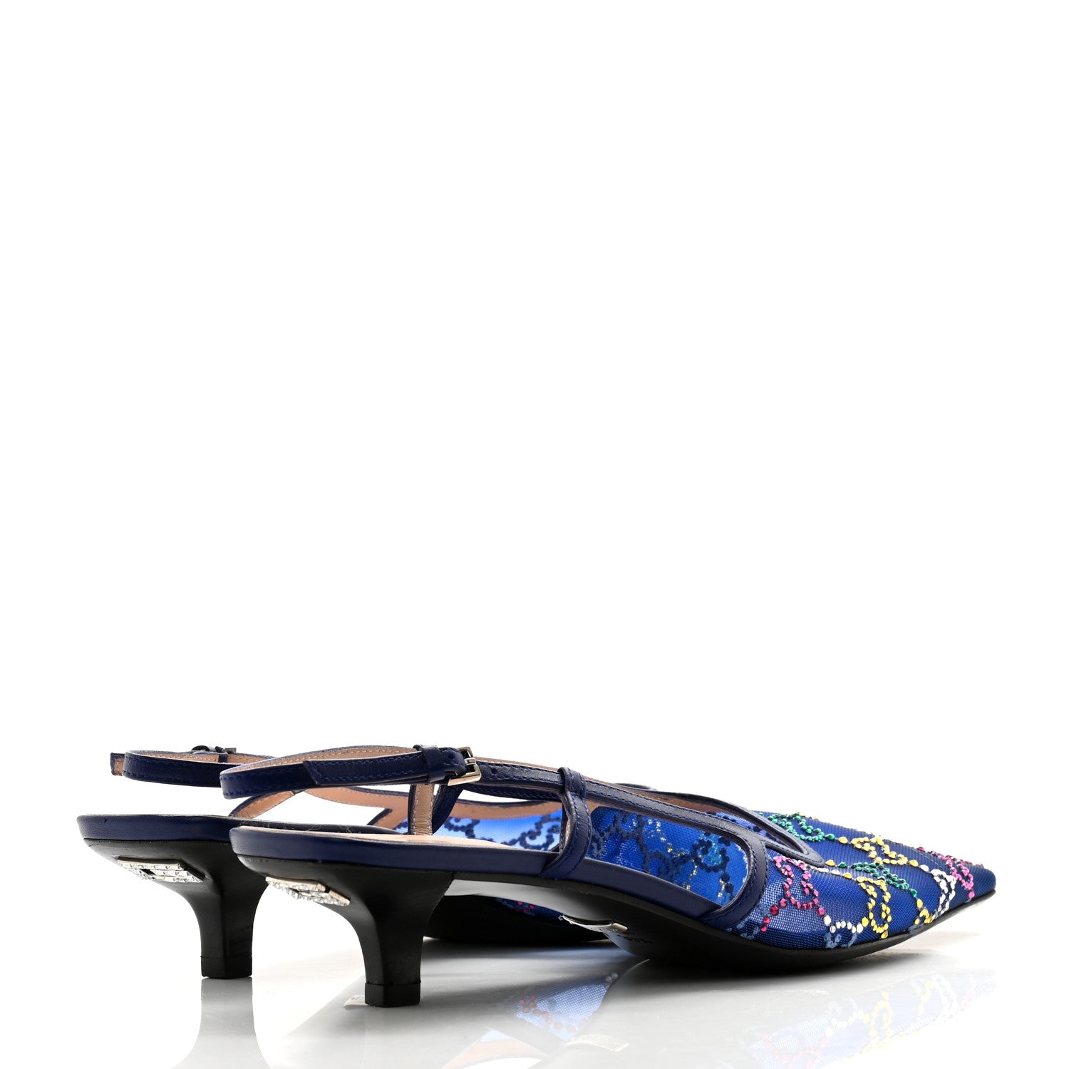 Gucci Tela Retino Nappa Charlotte Crystal GG Monogram Square G 35mm Slingback Pumps 38.5 Splash Net Blue Witch 4 of 9