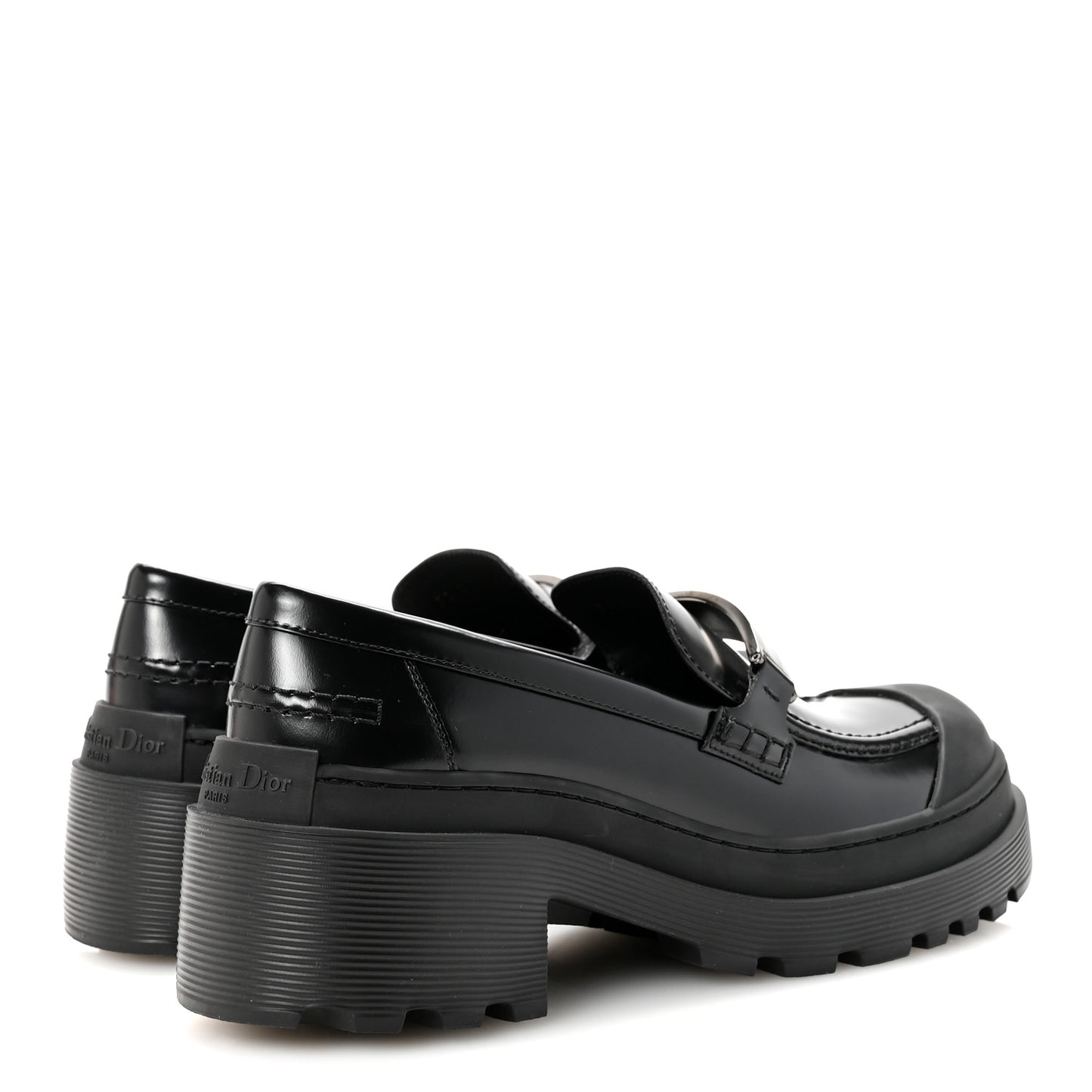 Brushed Calfskin Rubber Dior Code Cap Toe Lug Sole 35mm Loafers 39 Black