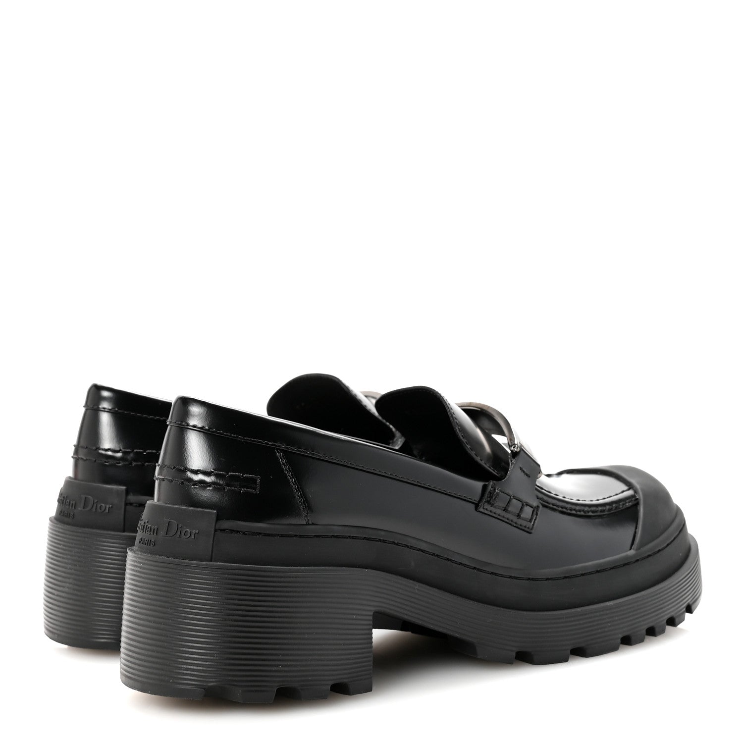 Christian Dior Brushed Calfskin Rubber Dior Code Cap Toe Lug Sole 35mm Loafers 39 Black 5 of 9