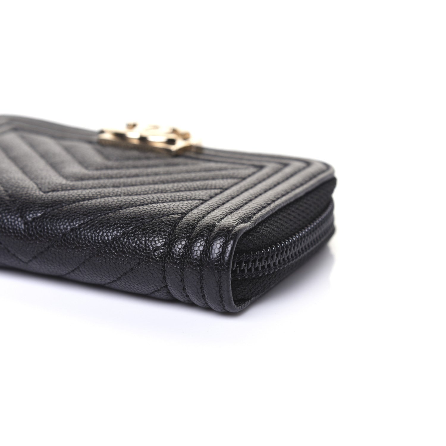 Chanel Caviar Chevron Quilted Boy Zip Around Coin Purse Wallet Black 7 of 11