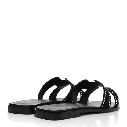 Hermes Suede Goatskin Crystal Embellished Oran Sandals 38.5 Black 4 of 9