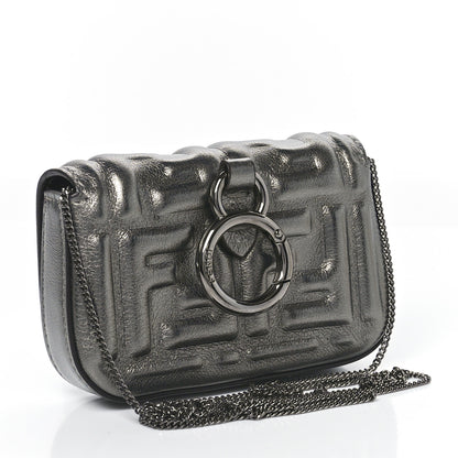 Fendi Vitello Catalan Mirror FF 1974 Embossed Nano Baguette Charm Graphite 2 of 8