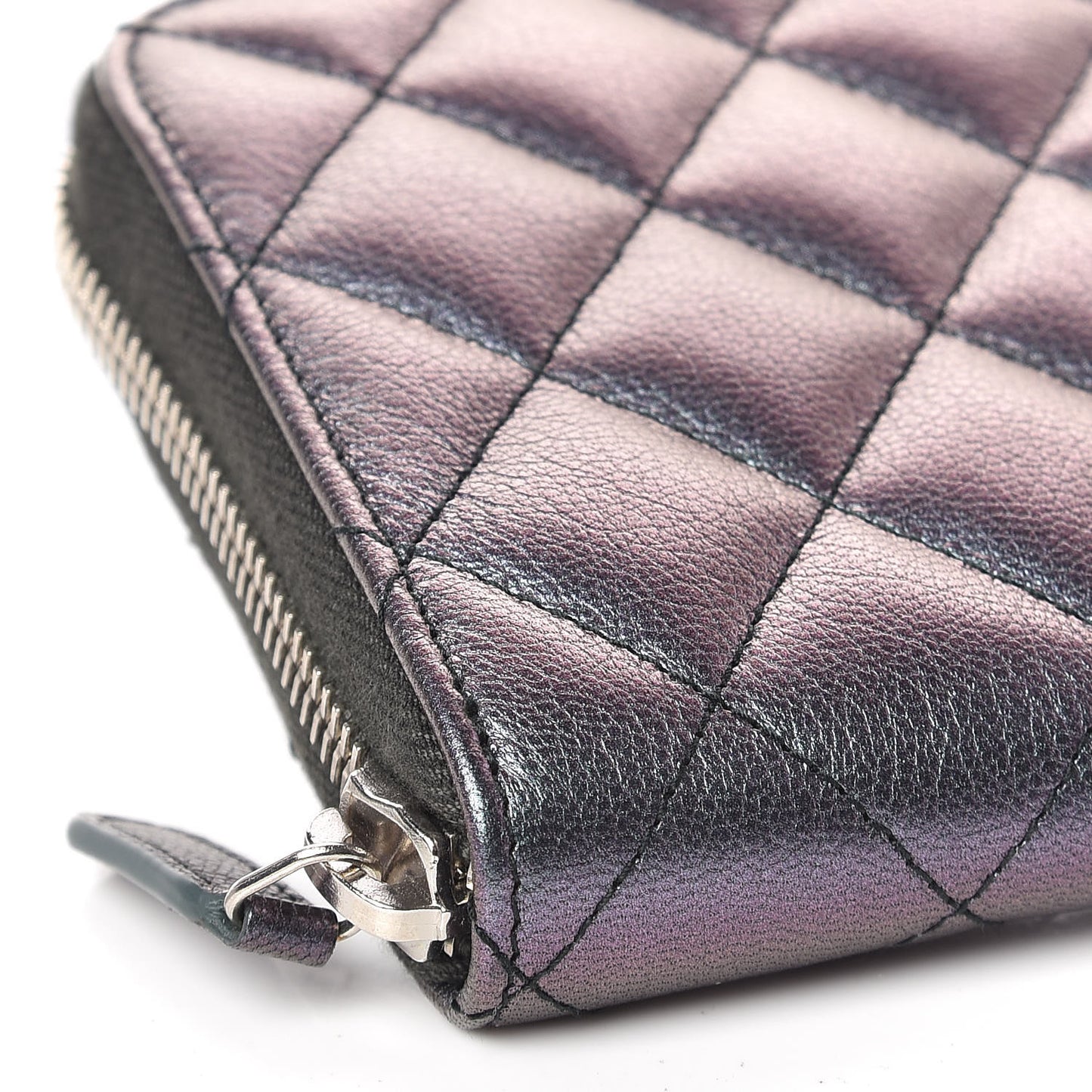 Iridescent Goatskin Quilted Large Zip Around Wallet Purple