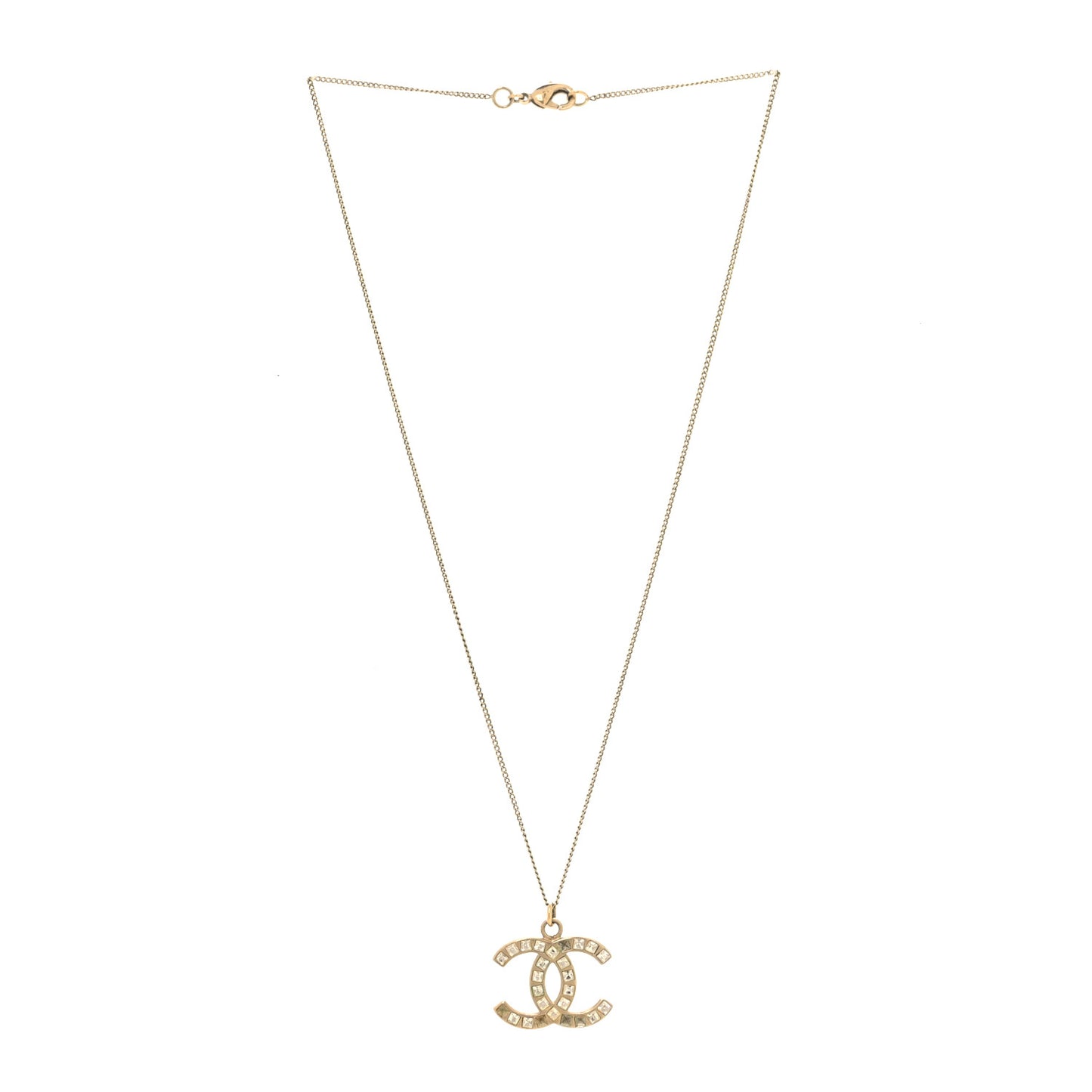 Baguette Crystal CC Necklace Light Gold