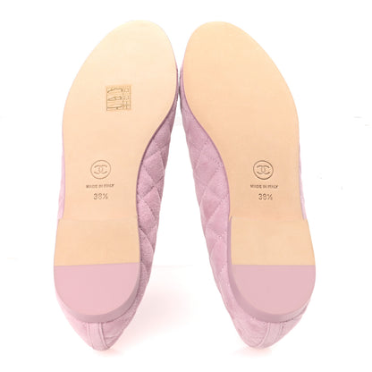 Chanel Suede Quilted Cap Toe CC Ballerina Flats 38.5 Light Pink 6 of 10