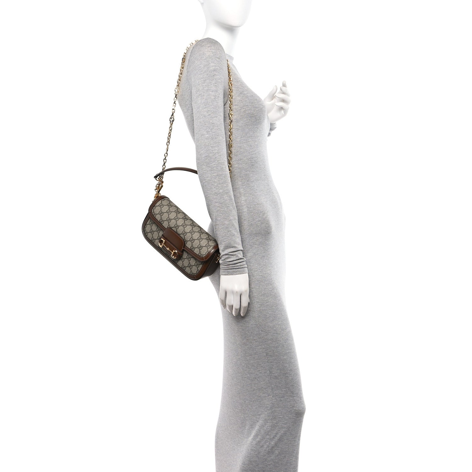 Gucci GG Supreme Monogram Small Horsebit 1955 Chain Shoulder Bag Beige Ebony Brown Sugar 2 of 10