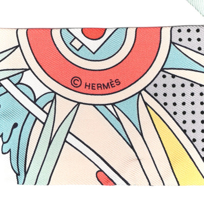 Hermes Silk Washington's Carriage Detail Twilly Creme Aqua Jaune 6 of 6