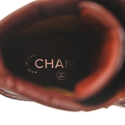 Chanel Lambskin Quilted Lace Up Boots 37 Brown 7 of 8