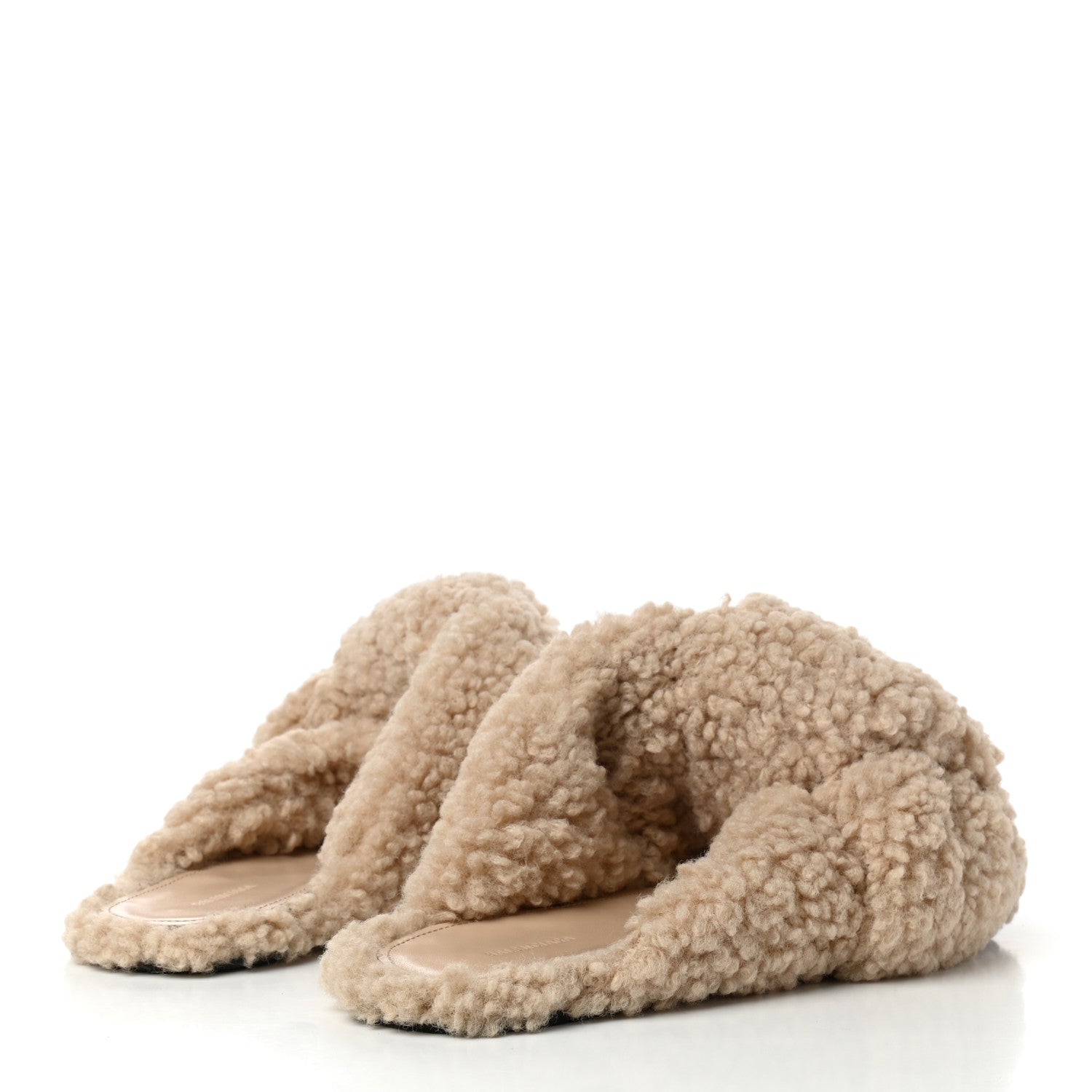 Balenciaga Faux Shearling Drapy Slide Sandals 37 Beige 4 of 6