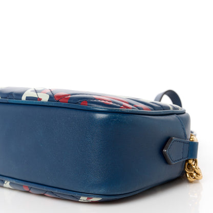 Gucci Calfskin Matelasse GucciGhost Small GG Marmont Chain Shoulder Bag Blue Agata Hibiscus Red 12 of 12