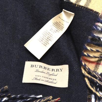 Burberry Cashmere Vintage Check Long Reversible Scarf Camel Black 4 of 4