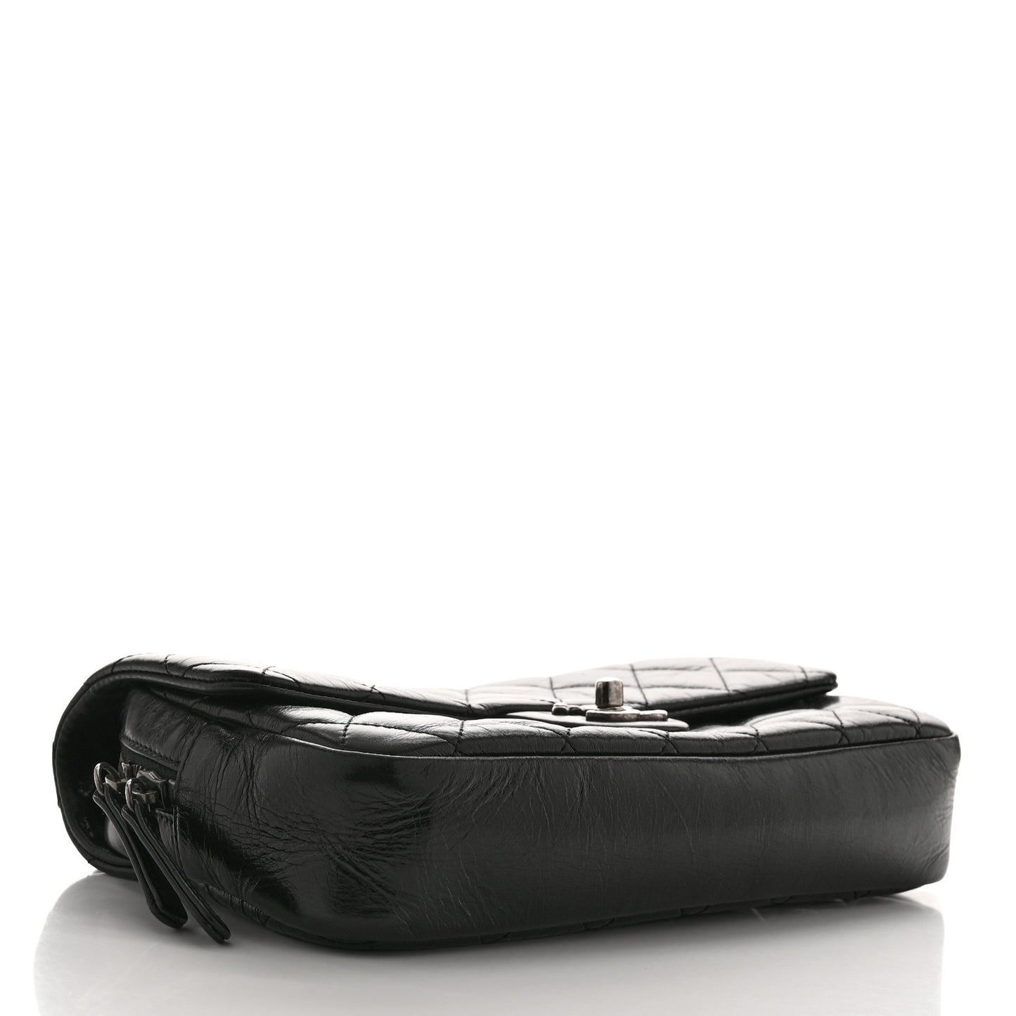 Glazed Calfskin Quilted Medium Duo Color Flap Black