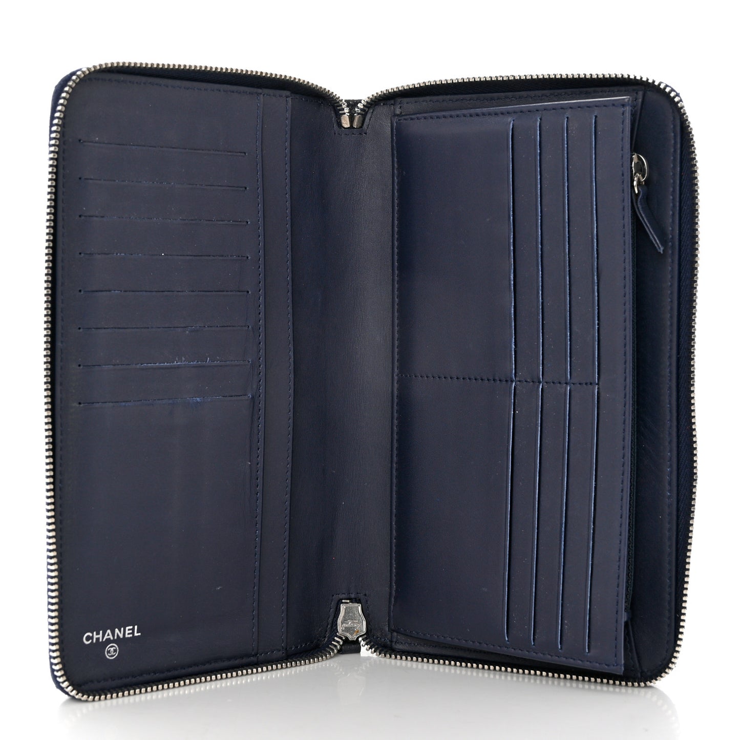 Caviar Quilted Large Zip Around Organizer Wallet Navy
