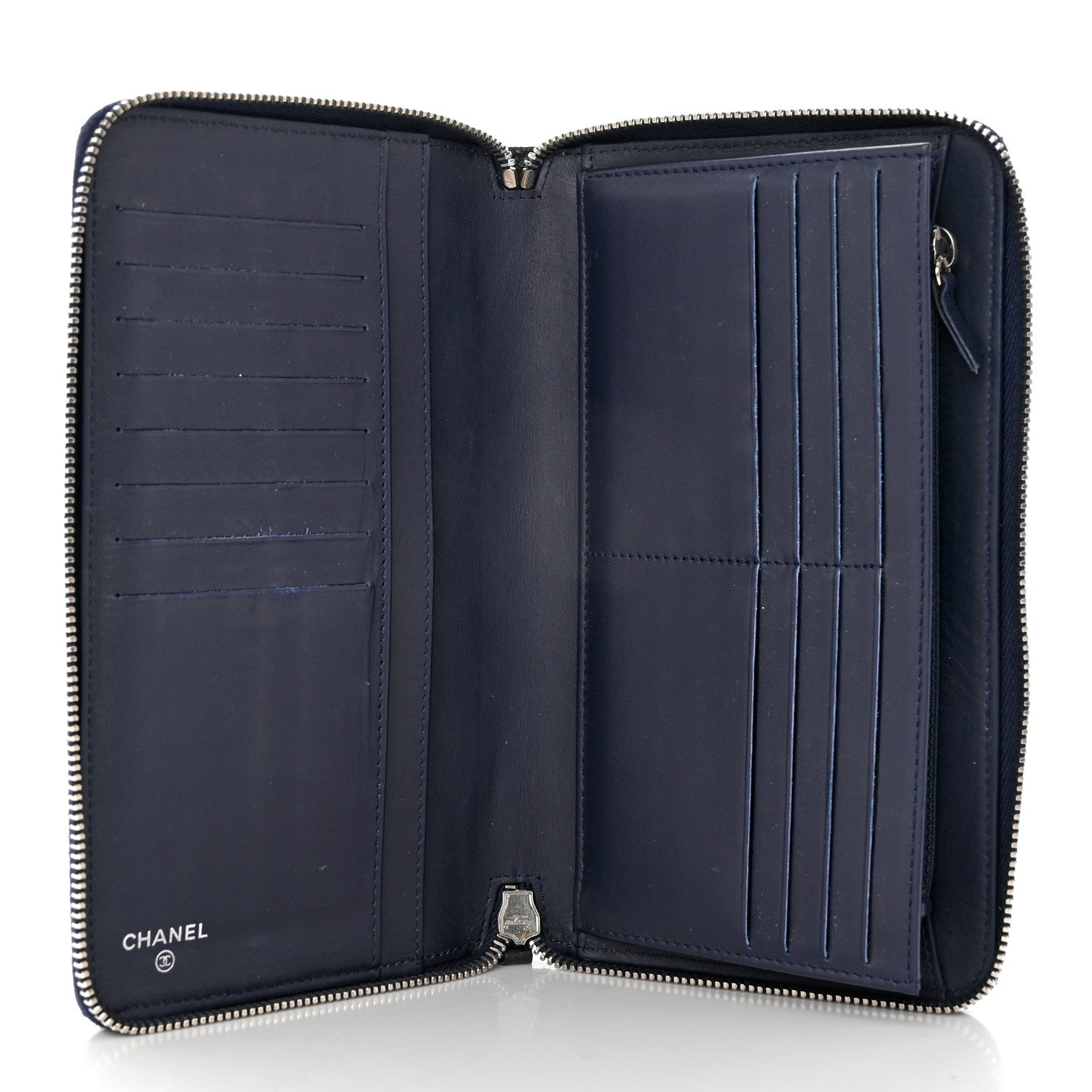 Chanel Caviar Quilted Large Zip Around Organizer Wallet Navy 5 of 11