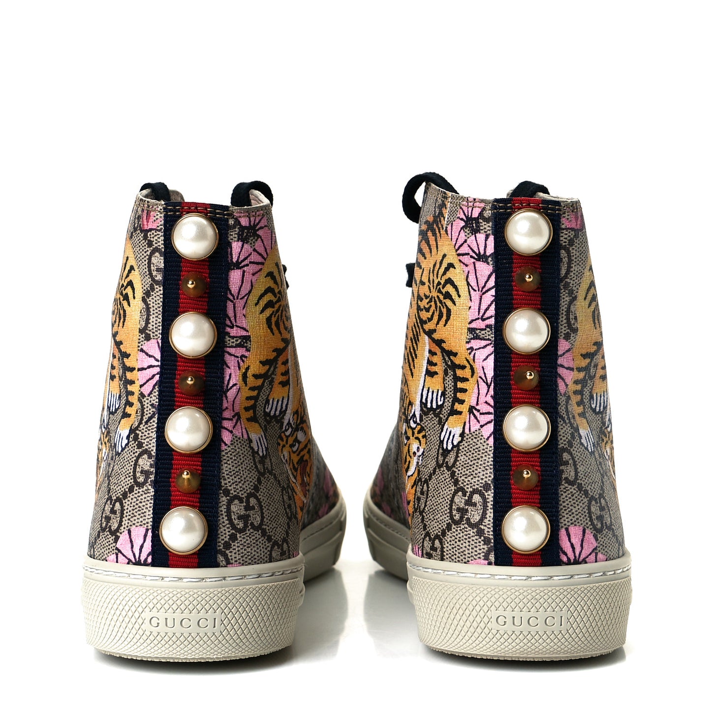 GG Supreme Monogram Bengal Pearl Womens High Top Sneakers 40 Beige Pink
