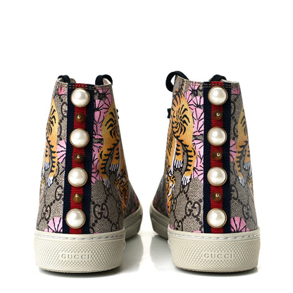 Gucci GG Supreme Monogram Bengal Pearl Womens High Top Sneakers 40 Beige Pink 5 of 8