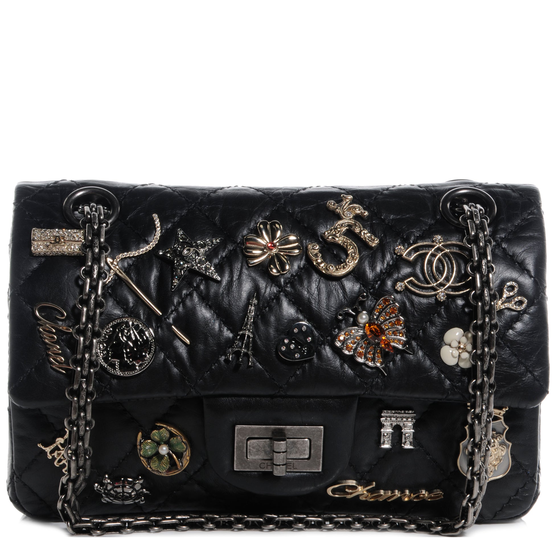 Chanel Aged Calfskin Lucky Charms 2.55 Reissue 224 Flap Black 1 of 8