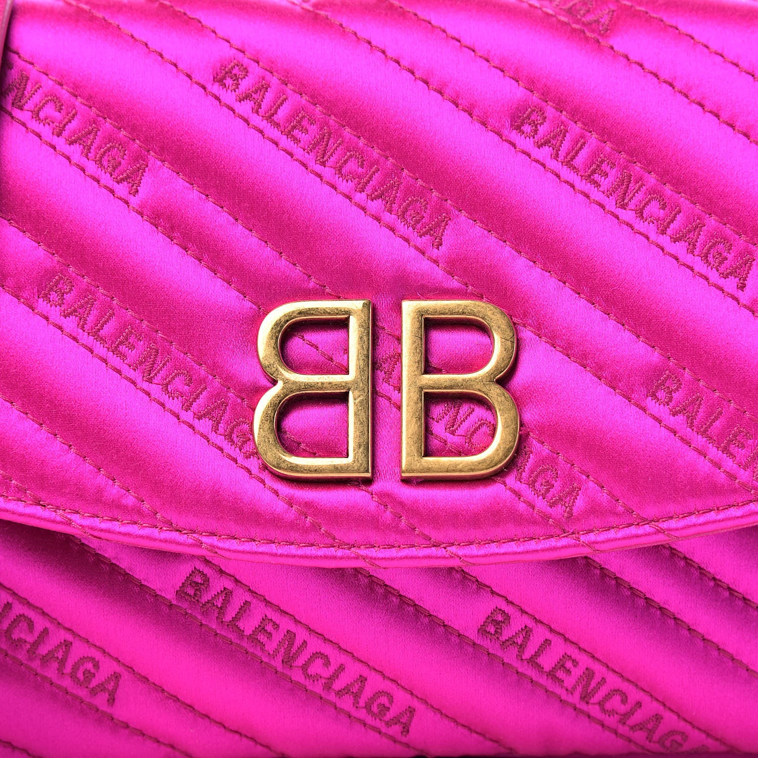 Balenciaga Satin Jacquard Logo Matelasse BB Chain Wallet Fuchsia 9 of 9