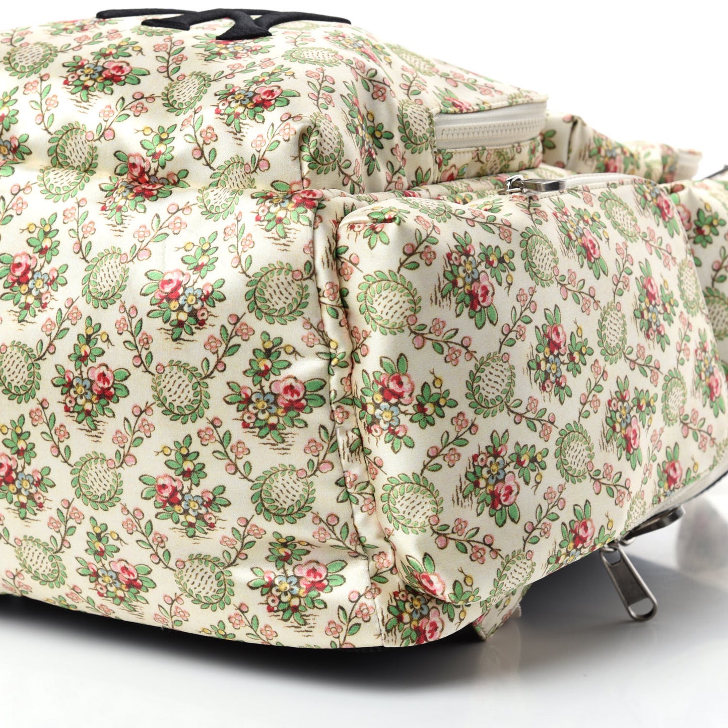 X MLB Satin Floral Print NY Yankees Patch Backpack Ivory Green
