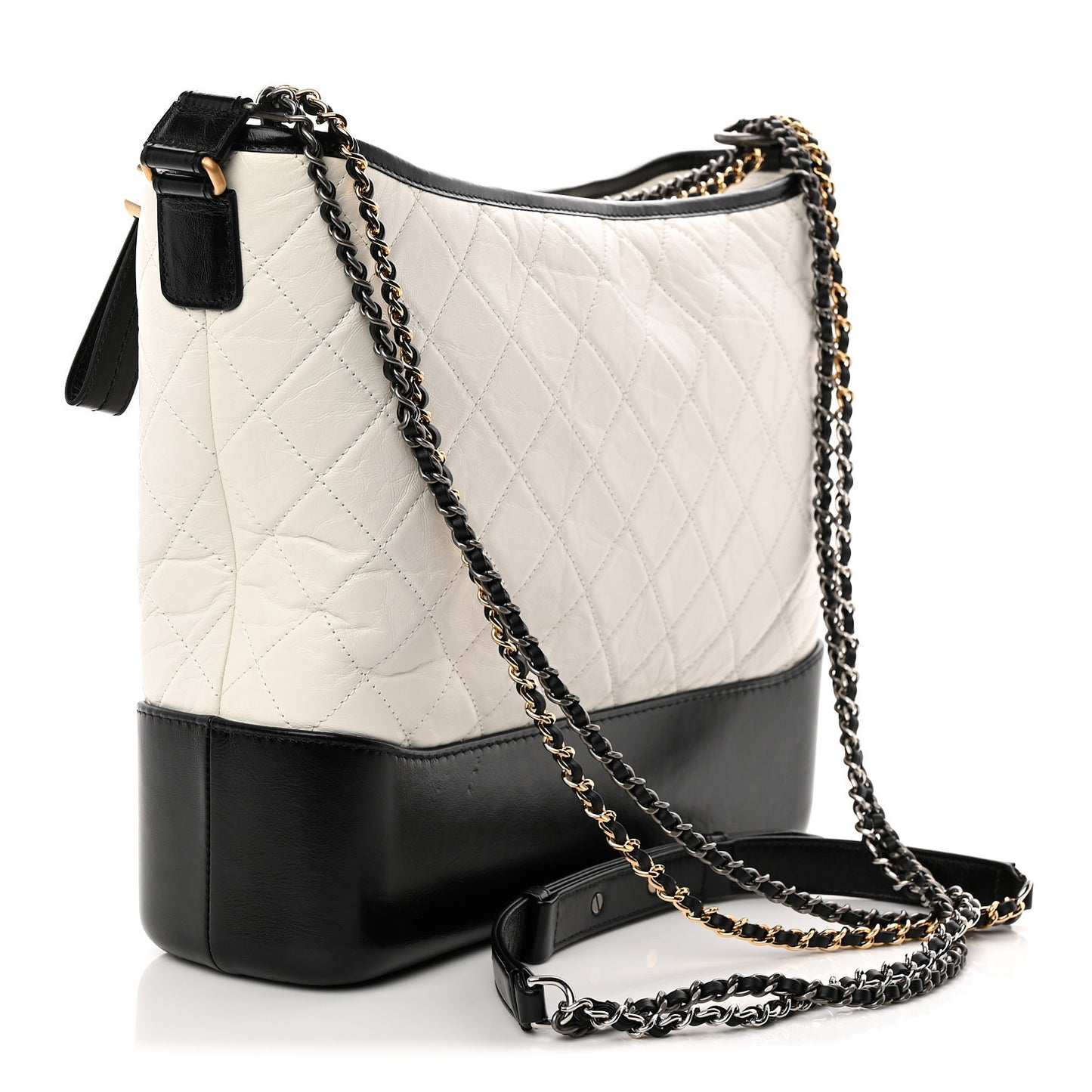 Aged Calfskin Quilted Large Gabrielle Hobo White Black