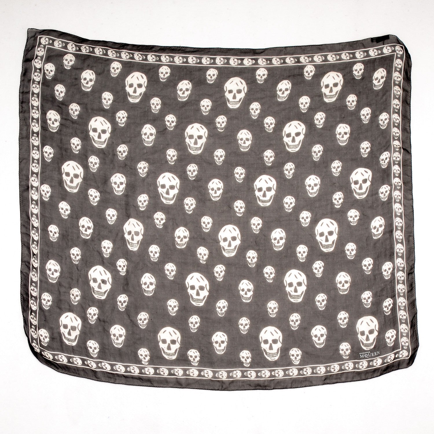 Alexander McQueen Silk Chiffon Skull Scarf Black Ivory 3 of 8