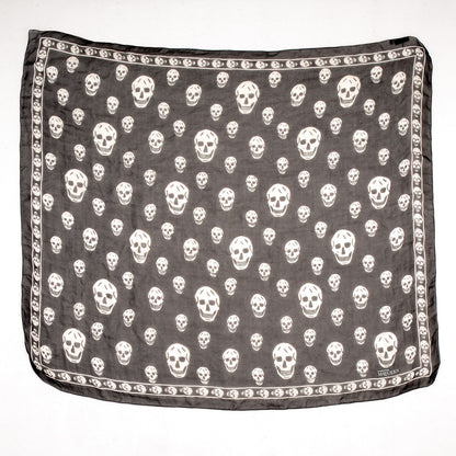 Alexander McQueen Silk Chiffon Skull Scarf Black Ivory 3 of 8
