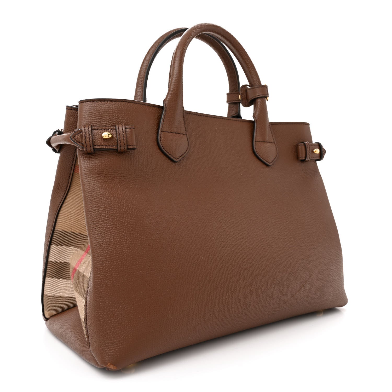 Burberry Grainy Calfskin House Check Medium Banner Tote Tan 3 of 13