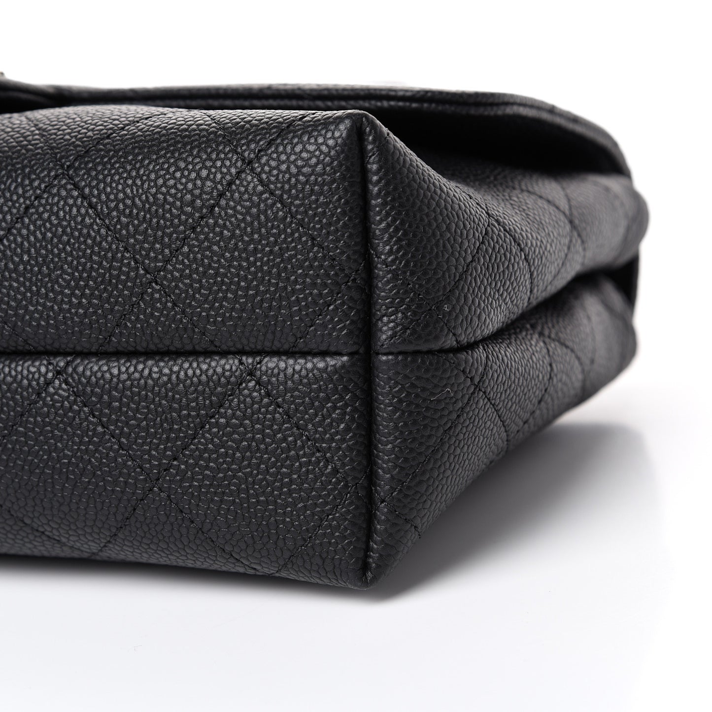 Grained Calfskin Stitched Medium Flap Black