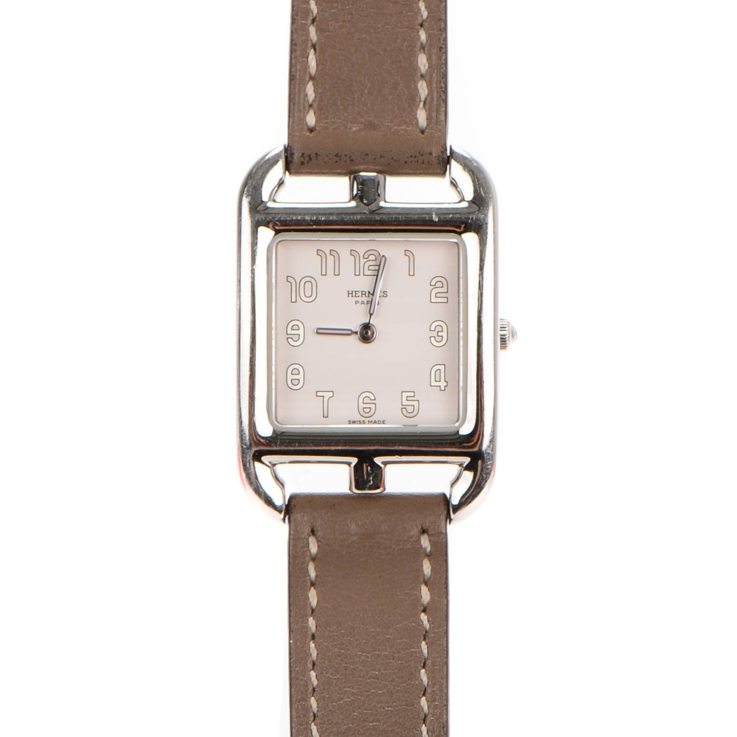 Hermes Stainless Steel Swift 23mm Cape Cod Double Tour Quartz Watch Etoupe 1 of 11