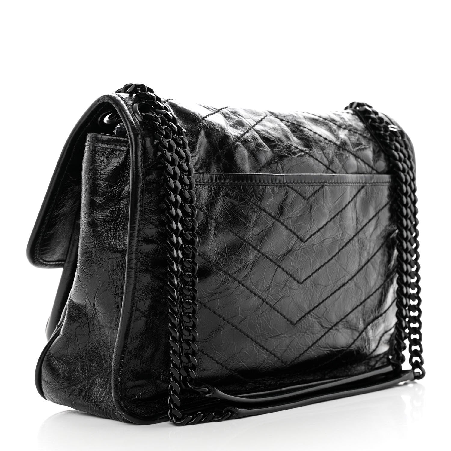 Saint Laurent Crinkled Calfskin Matelasse Monogram Medium Niki Chain Satchel Black 3 of 10