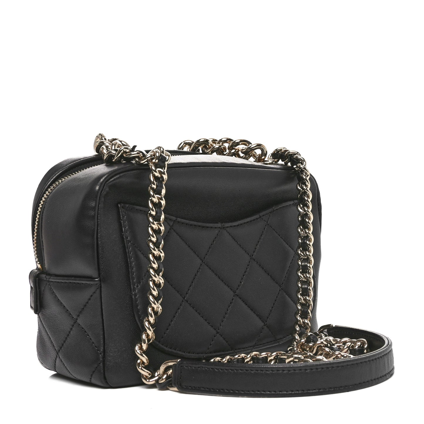 Lambskin Quilted Studded Quilted Vanity Case With Chain Black