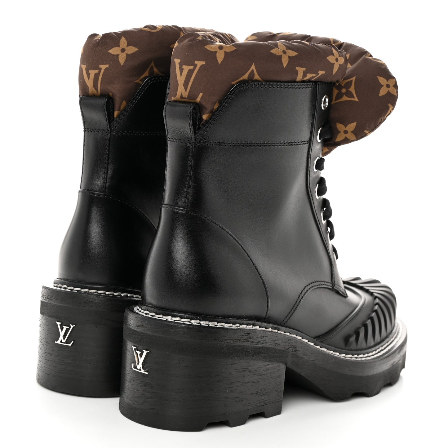 Calfskin Monogram Nylon LV Beaubourg Ankle Boots 37.5 Black