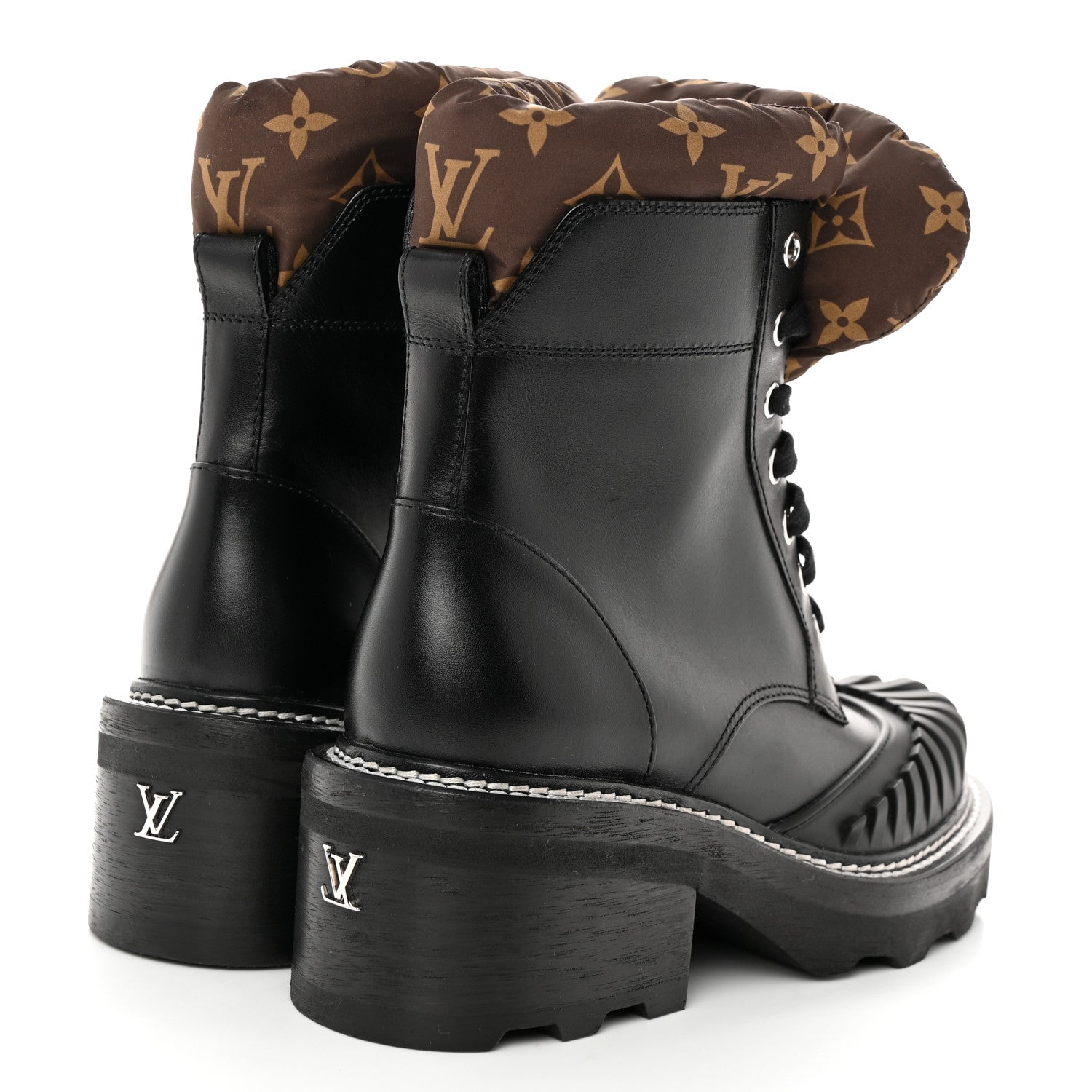 Louis Vuitton Calfskin Monogram Nylon LV Beaubourg Ankle Boots 37.5 Black 4 of 8