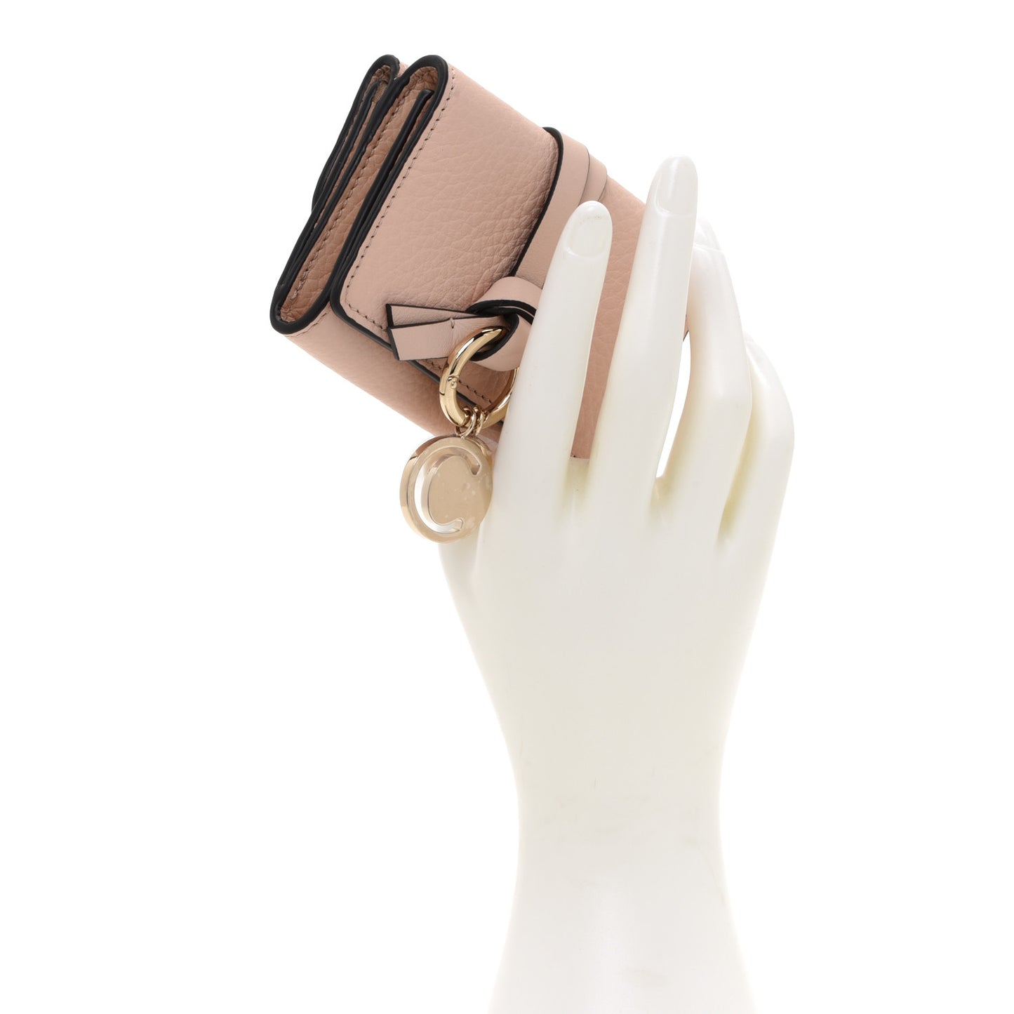 Calfskin Alphabet Mini Trifold Wallet Cement Pink