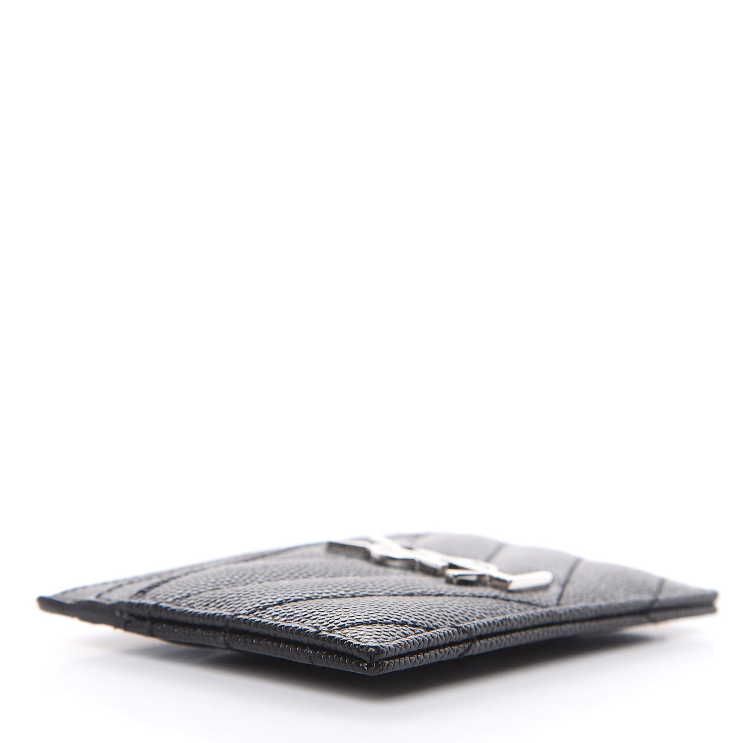 Saint Laurent Grain De Poudre Matelasse Chevron Monogram Credit Card Case Black 4 of 6