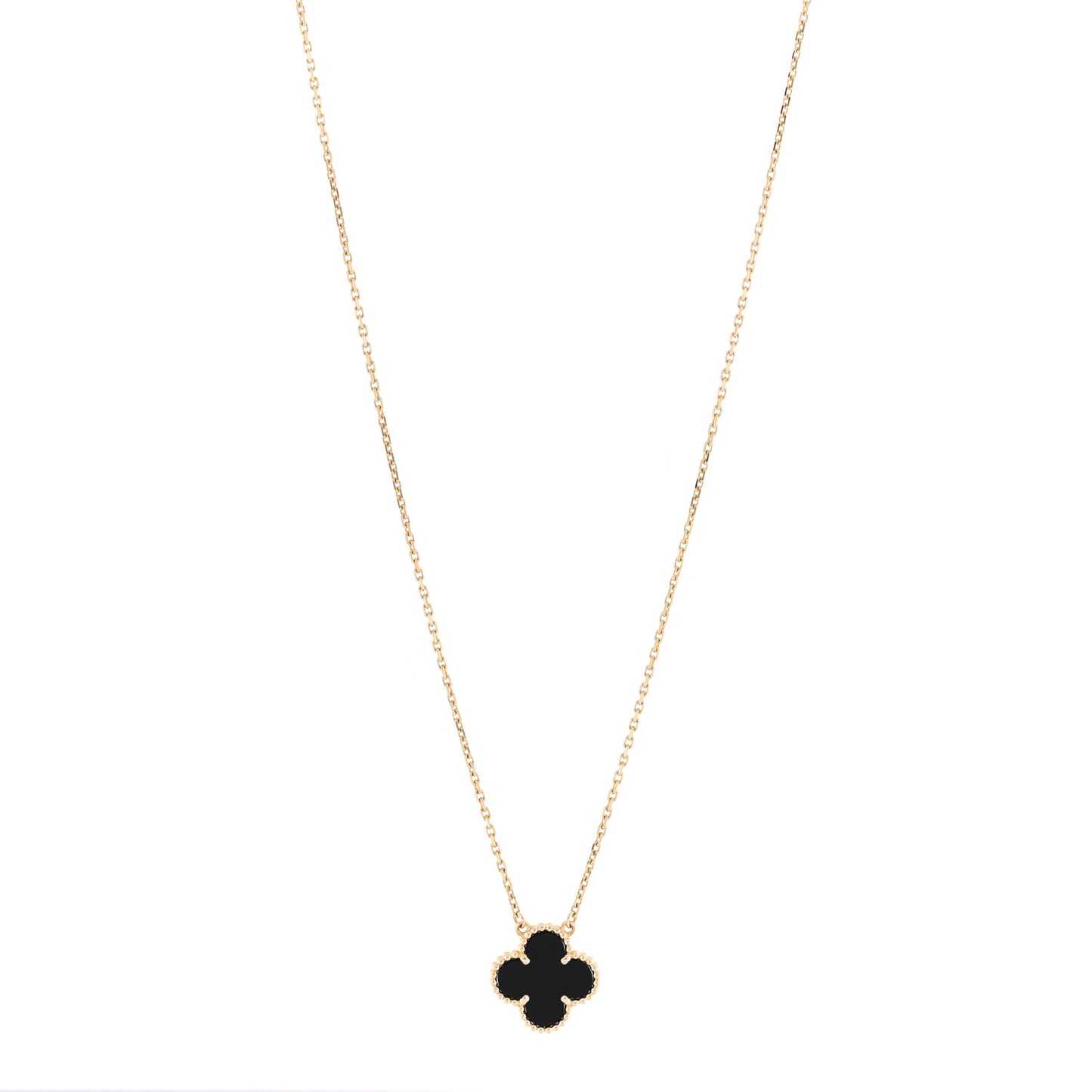 18K Yellow Gold Black Onyx Vintage Alhambra Pendant Necklace