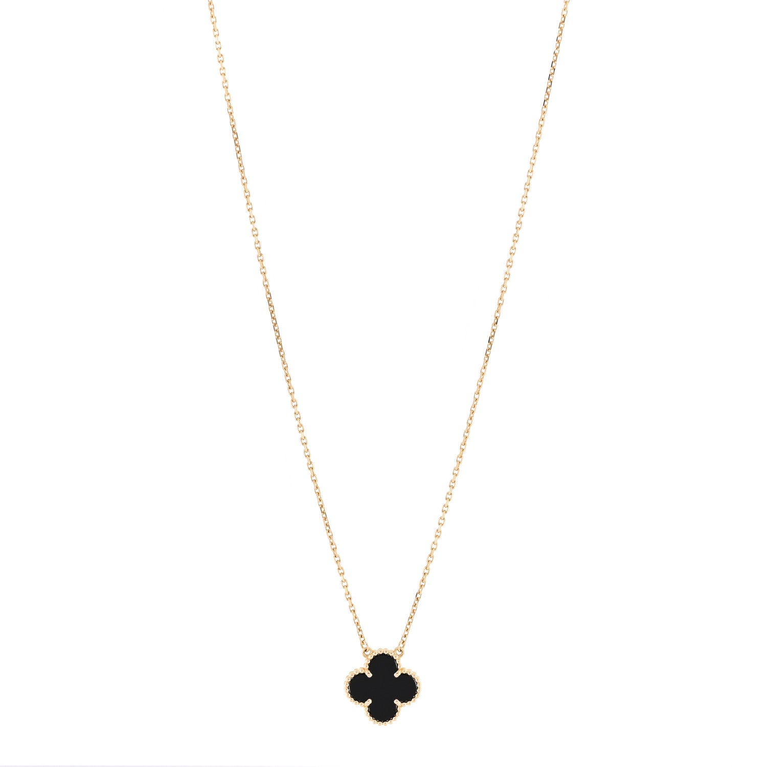 Van Cleef & Arpels 18K Yellow Gold Black Onyx Vintage Alhambra Pendant Necklace 1 of 6