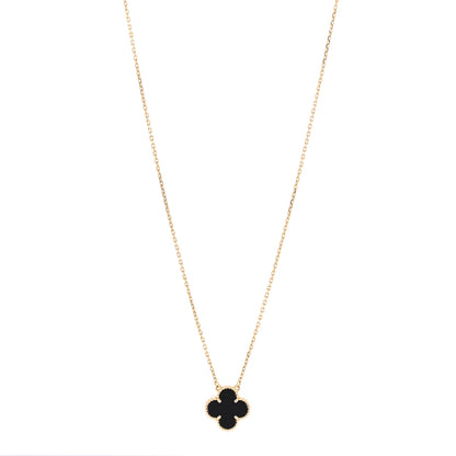 Van Cleef & Arpels 18K Yellow Gold Black Onyx Vintage Alhambra Pendant Necklace 1 of 6