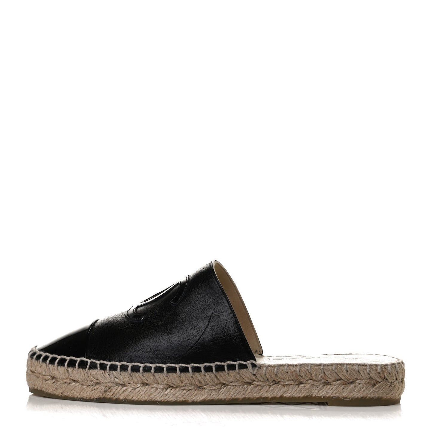 Goatskin Patent Calfskin CC Espadrille Mules 36 Black