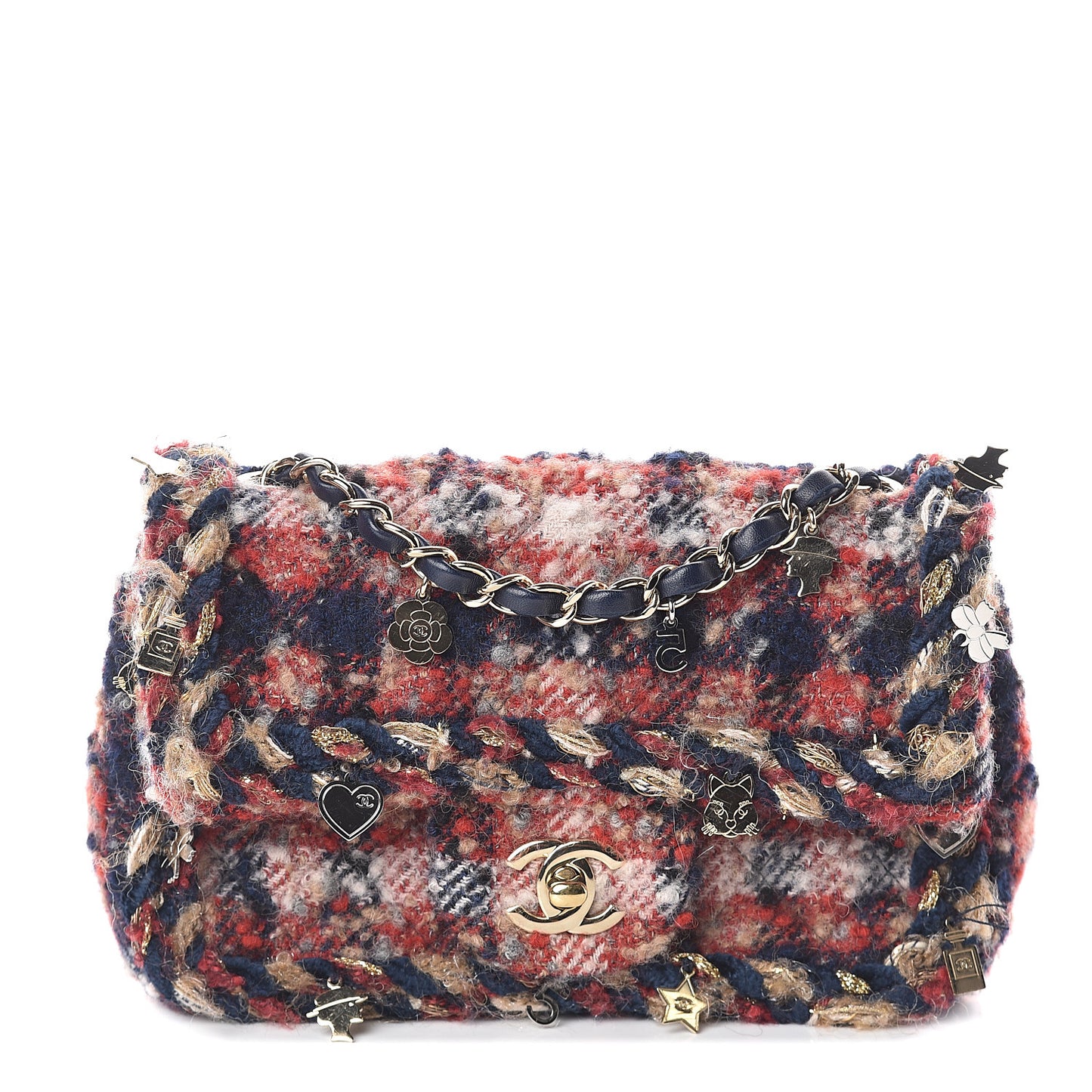 Tweed Quilted Charms Mini Rectangular Flap Red Multicolor