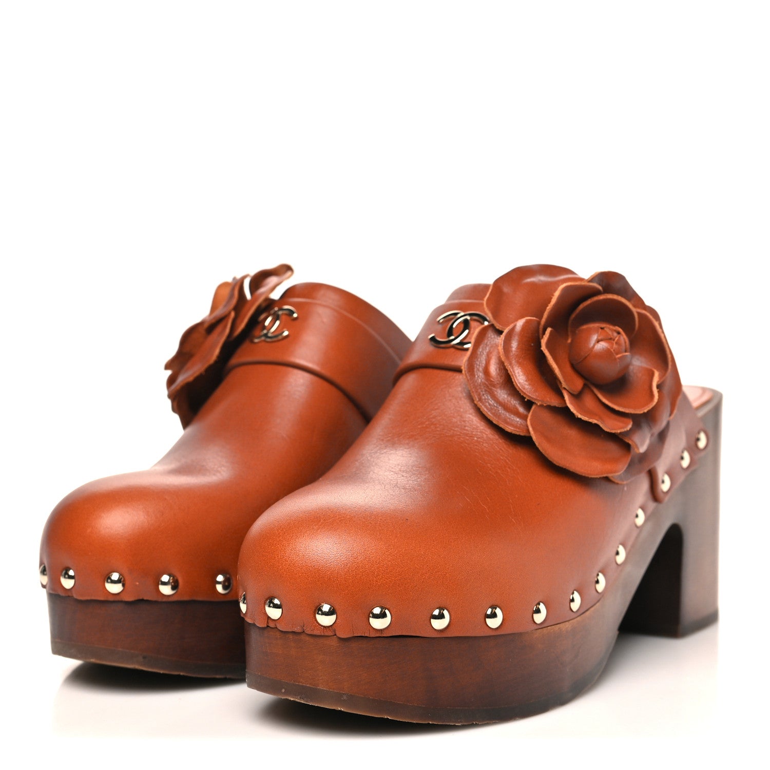 Chanel Calfskin Camellia Clogs 38  Brown 4 of 9