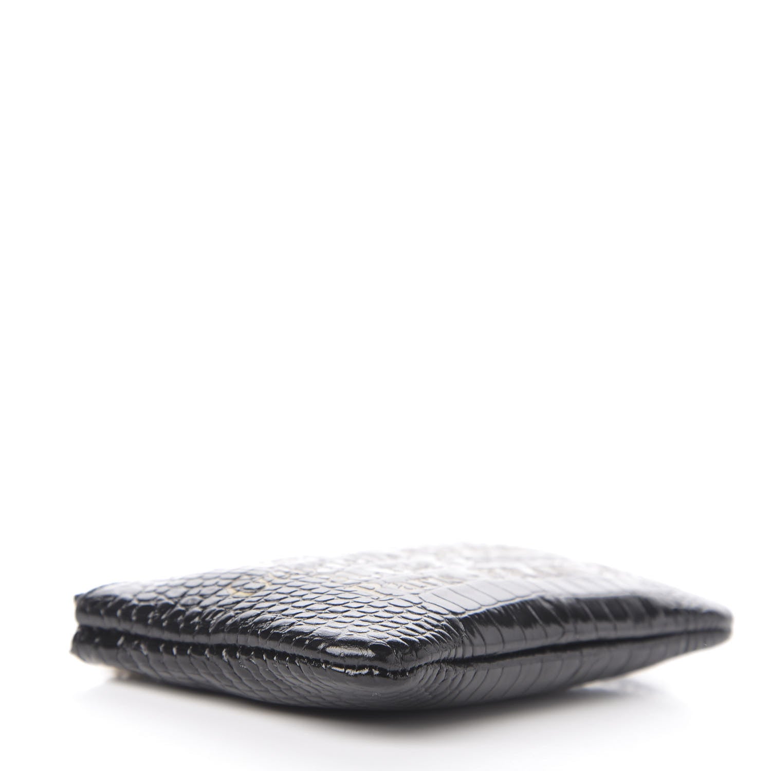 Chanel Calfskin Crocodile Embossed Cocodile Cosmetic Case Black Gold 3 of 6
