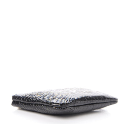 Chanel Calfskin Crocodile Embossed Cocodile Cosmetic Case Black Gold 3 of 6