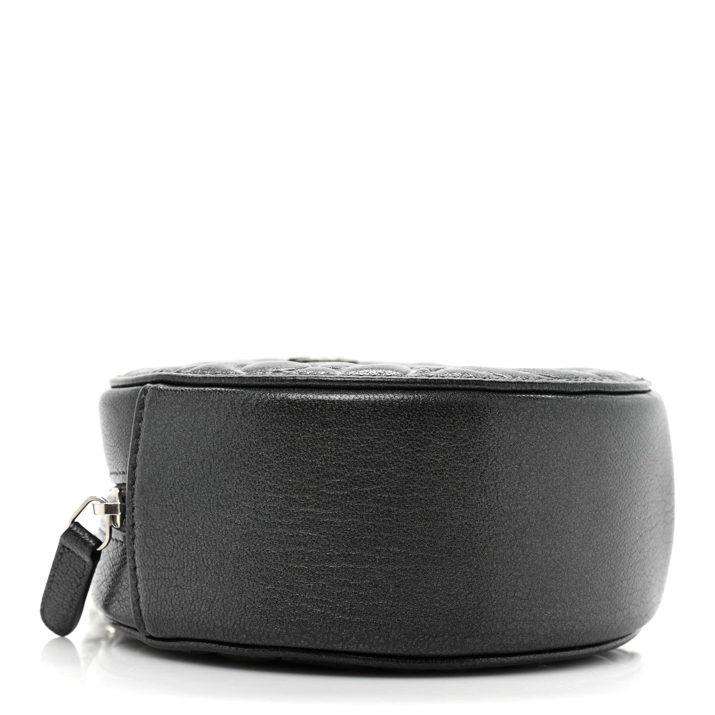 Goatskin Camellia Quilted Round Clutch With Chain Grey