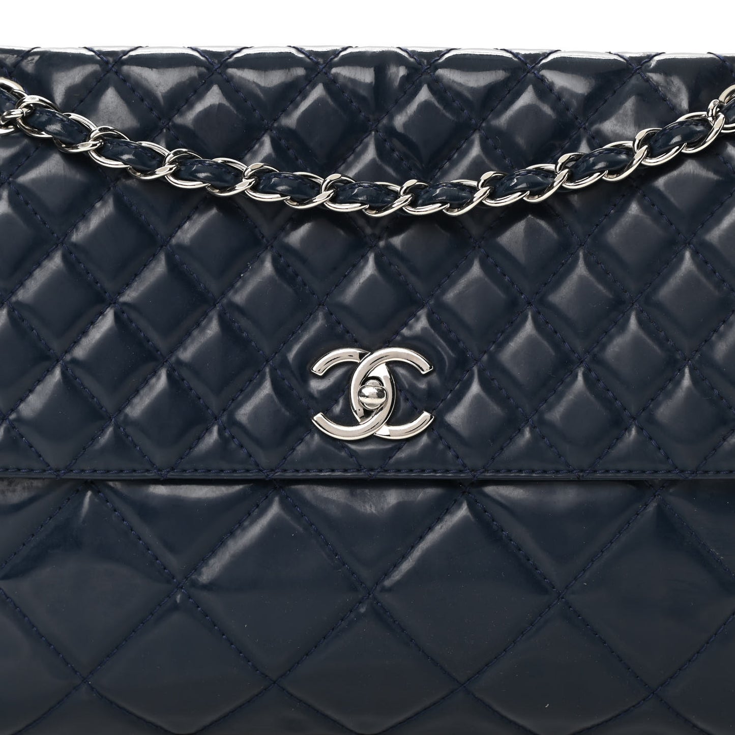 Vinyl Quilted In The Business Flap Bag Navy Blue